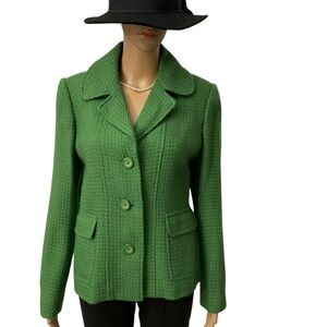 RAFAELLA Green Tweed Long Sleeve Jacket in Color, size 10